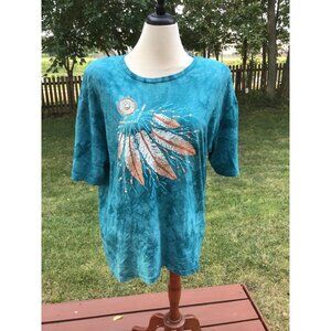 Turquoise Dreamcatcher Feather Graphic T-Shirt L Tie-dye Lynde Apparel Boho